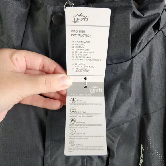 Tezo Ski Jacket Mens M Black Focus On Waterproof Windproof Durable Breathable - Picture 13 of 16